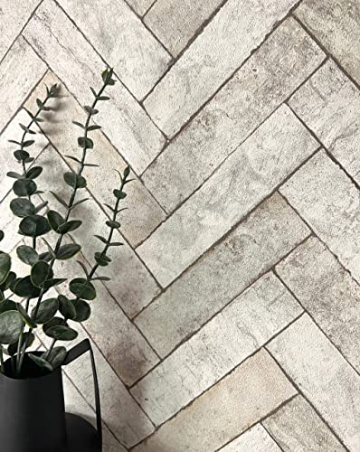 Newroom Tapete Grau Vliestapete Ziegelstein - Steintapete Modern Hellgrau Creme Klinker Fischgräten Steinoptik 3D Optik Backstein Fischgrätmuster inkl. Tapezier-Ratgeber