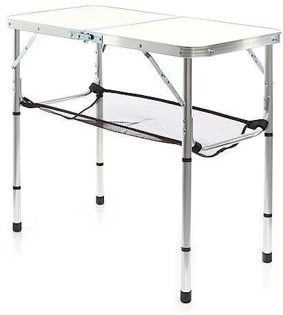 Toboli Table de Camping Pliante, 800 x 400 x 700 mm, Table Portable Blanche en alu, réglable en Hauteur 33/44/56/70 cm, extérieur, BBQ, fêtes, Barbecue, Pique-Nique
