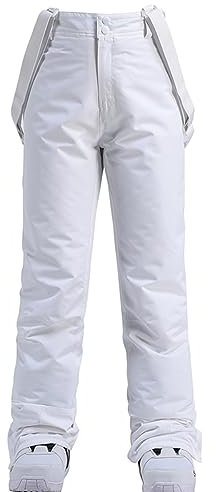 YEEFINE Damen Schnee-Skihose, isoliert, Winter, warm, Outdoor, wasserdicht, Snowboardhose, Lätzchen, abnehmbare Hosenträger, Weiss/opulenter Garten, XX-Large