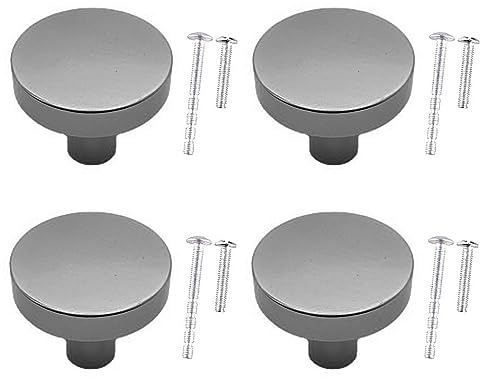 WAenZeeNH Round Grey Kitchen Cabinet Knobs for Cupboard Drawer Door, 4 PCS | 30mm Dresser Drawer Knobs, Bedroom Drawer Pulls, With Mounting Screws, Easy to Install