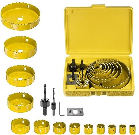 sourcing map Lochsägen-Set, 19 mm - 127 mm, HSS (Hochgeschwindigkeitsstahl), Premium-Qualität, Lochsägen-Bohrer-Set mit Dornen, Sechskantschlüssel, Montageplatte für Holz, PVC, Kunststoff, Gipskarton,