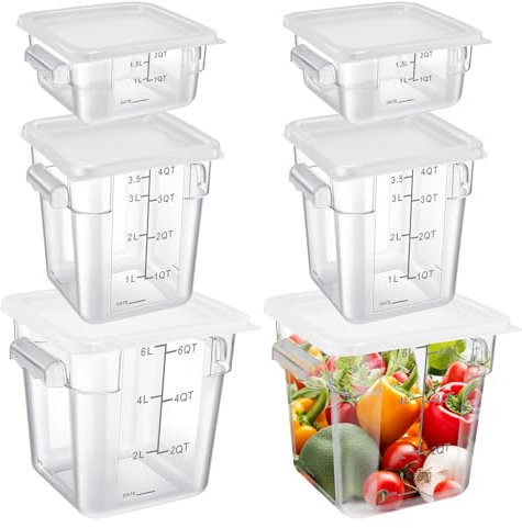 Suclain Set di 6 contenitori per alimenti con coperchi, 2qt, 4qt, 6qt, contenitori commerciali trasparenti con manici per bilance per casa, ristorante, cucina, conservazione degli alimenti, impasto a