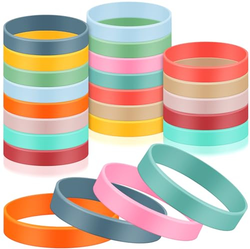 24 Pcs 8 Colored Silicone Rubber Bands Water Bottle Bands, Pastel Color