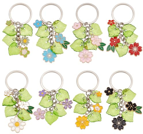 PH PandaHall 8pz Portachiavi con Foglie di Fiori Portachiavi con Fiore Smaltato Pendenti Ciondoli A Forma di Foglie Portachiavi con Portachiavi Diviso per Primavera Portafoglio Chiavi Della Macchina
