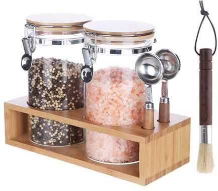 Ken's Kitchen Aufbewahrungsglas mit Regal, Luftdichte Vorratsgläser aus Glas, 2er Set (2x 1,2L) mit Deckel & 2x Messlöffel - Ideal für Lebensmittel wie Müsli, Tee, Kaffee & mehr