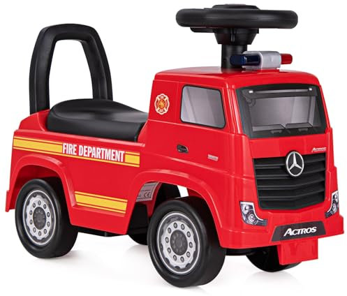 COSTWAY Mercedes Benz Rutschauto, Schiebeauto mit Stauraum & Musik & Hupe & Kippschutz, Kinder Rutscher Feuerwehrauto mit Warnlampe für Kinder ab 2 Jahren, Rot