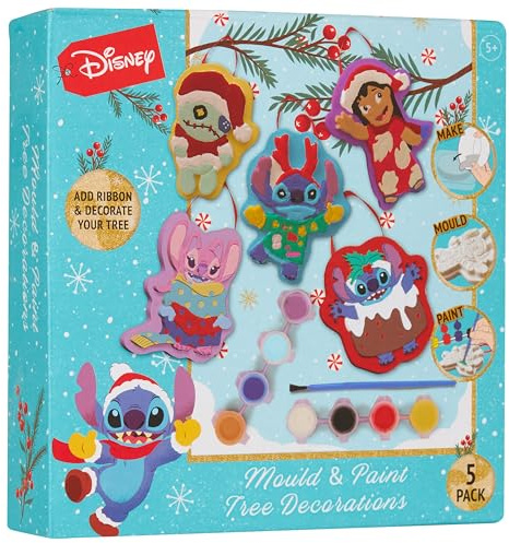 Disney Stitch Kit DIY Décoration de Sapin de Noël à Peindre, Plâtre pour Moulage, Peinture Enfant, Loisirs Créatifs, Boules de Noel, Idée Cadeau (Bleu Stitch)