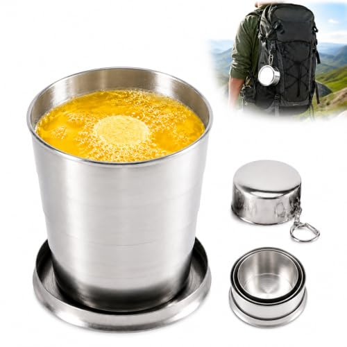 Hominas Taza Plegable de Acero Inoxidable Telescópica 240 Ml, Vaso Plegable para Exteriores Taza de Viaje Plegable para Campamento Actividades Al Aire Libre