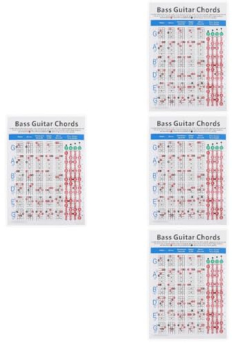 VICASKY 4 Stück E-bass-akkorddiagramm Basse Gitarre Noten Diagramm E-bass-notendiagramm Gitarrenplakat Gitarrenzubehör Gitarren-akkordtabelle Musiknoten Gitarren-cheatsheet Kupferplatte