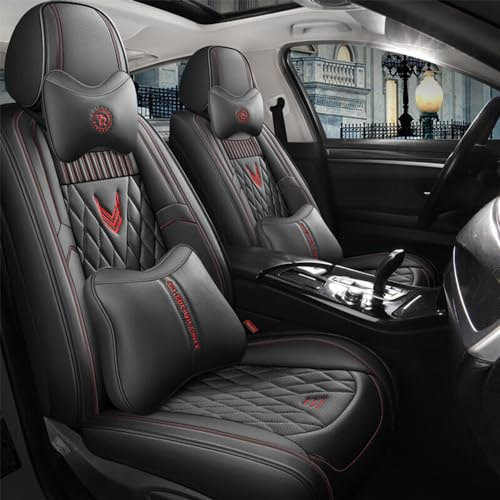 maiqiken Leder Autositzbezüge für BMW 1er 116i 118i F40 F20 2003-2024 5-Sitzer Sitzbezüge Auto Schonbezüge mit Kopfkissen Wasserdicht Allwetter Auto Zubehör Schwarz