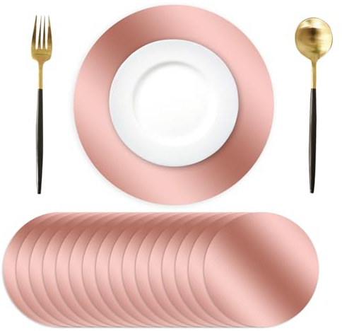 Roségold Papier Platzsets 50 Stück, 34 cm Abwischbar Rund, Glitzerpapier-Tischsets Einweg Dekorative für Esstisch, Hochzeit, Geburtstag, Party, Weihnachten (Roségoldene)