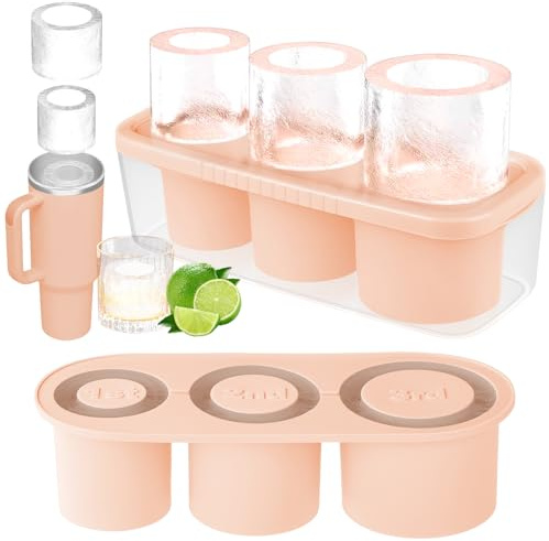 HOTUT Silicone Ice Cube Tray with Lid for Stanley Cups - Large Cylinder Ice Maker for 20-40 oz Tumbler, Freezer Cold Drink Juice Coffee (Pink)