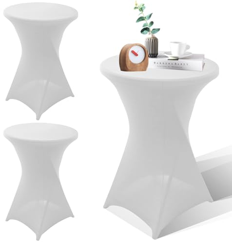 WIYETY 3 Stück Weiß Stehtisch Hussen Stehtische: 60*110CM Stretch-Tischdecke für Hochzeitsdekoration, Bartheken, mit Fußtaschen, für Hochzeit und Bistrotisch