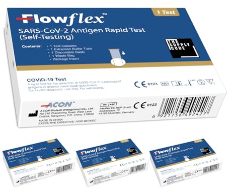 The Supply Cube Flowflex One Step Lateral Flow Test Kit | 4 Single Packs | One Step Test for Sars-CoV-2 Antigen | Covid-19 Self Testing Rapid Test | Not for Travel | 4 Pack