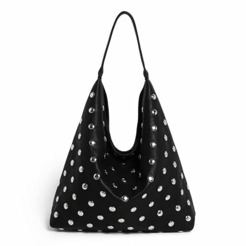 Hobo-Tasche mit Nieten für Damen, weiches veganes Leder, Nieten, Schultertasche, lässige Handtasche
