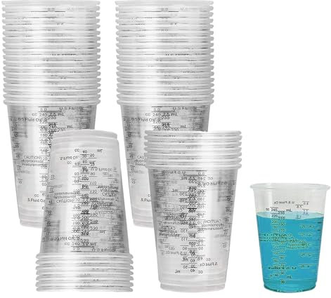 50 piezas Vasos Medidores de 240 ml, Vaso Medidor con Escala, Vaso Mezclador de Pintura, Vaso Medidor de Plástico Pequeño, Plásticos reutilizables, para Líquidos, Mezclar Resina, Pintura, Pigmentos