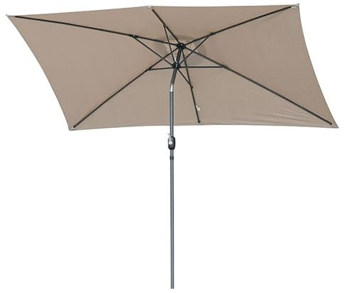 Großer Marktsonnenschirm Mit Neigung Und 6 Stabilen Streben, 2,0 M X 4.0 M, Rechteckiger Tischschirm Für Den Außenbereich, Mit Einfacher Kurbel, Für Terrasse, Strand, Restaurant Im Freien(Coffee)