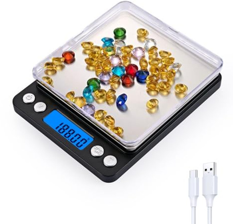 Bilancia alimentare di precisione Bilancia da cucina ricaricabile Piccola bilancia digitale 3kg/0.1g con 9 unità Funzione tara Display LCD Acciaio inox Per caffè gioielli ingredienti