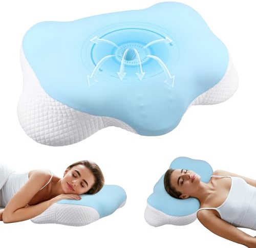 Oreiller Ergonomique Cervical, Memoire Forme Oreiller Anti Ronflement et Apnée Positionnelle, Coussin Cervicales Douloureuses Orthopédique pour les Dormeurs sur le Côté, le Dos, Housse Lavable