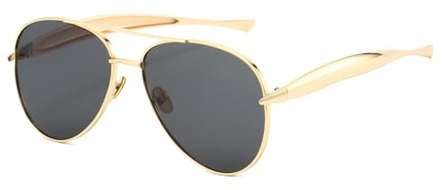 Långvarig retro pilotsolglasögon för kvinnor män guldmetall överdimensionerade flygsolglasögon trendiga 70-tals dubbla bro solglasögon anti-UV400 klassisk vintage skugga, Guldram – svart lins