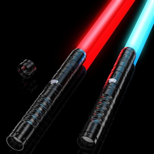 Lichtschwert Kinder & Erwachsene, USB-C Ladefunktion, RGB 15 Farben, 2-in-1 Duell Lightsaber mit 4 Modi, Metallgriff & robustem Schwert, Laserschwert Set 2 Stück (Schwarz 2pc)