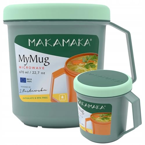 MAKAMAKA - Suppenbehälter MY MUG - Aufbewahrungsbox mit Deckel - Suppentasse - Schüssel mit Deckel - Brotdose BPA-frei - Frischhaltedose - Spülmaschinenfest Mikrowellengeeignet 670 ml (Grün)