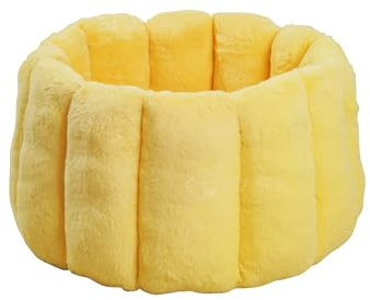 Galatée Katzenbett, Runde Haustierbetten Für Hauskatzen, Waschbares Flauschiges Katzennest, Superweiches Plüsch-Haustierbett, Weiches Süßes Hundebett(M, Gelb)