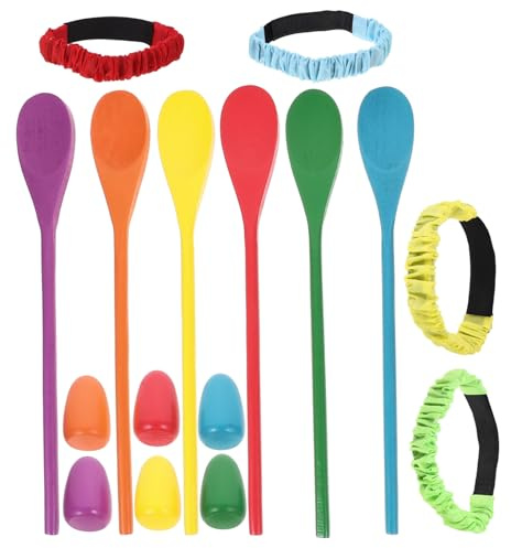 FUNOMOCYA Wooden Egg Spoon Balance Game for Adults and Sensory Training for Relay Race Kit with Foot Straps Fun Outdoor Party Activity