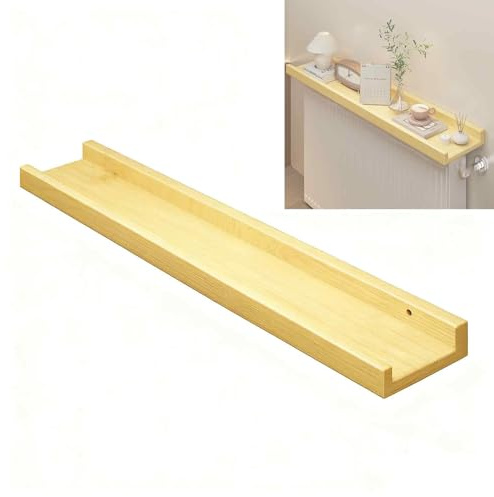 Heizkörperregal aus Holz, Staubdicht und Rauchfrei, Heizkörperabdeckung Breite 15 cm, für Aufbewahrung und Dekoration, Erhöhte Seiten, Tragkraft 25 Kg(Yellow,120x15cm/47x6in)