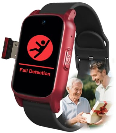 VCYEX Reloj Inteligente con Detección De Caídas, Reloj Localizador GPS, Smartwatch para Personas Mayores Reloj, para Mayores con Botón De Llamada De Emergencia SOSRed,1.25 * 0.57 * 2.22inch