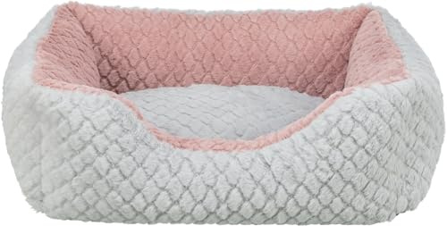 Trixie Hundebett Kaline Mio eckig, Softplüsch – 50 x 40 cm, grau/Altrosa | Gemütliches, weiches Liegekissen – für Hunde, rutschfester Boden, waschbar und pflegeleicht, angenehm weicher Schlafkomfort