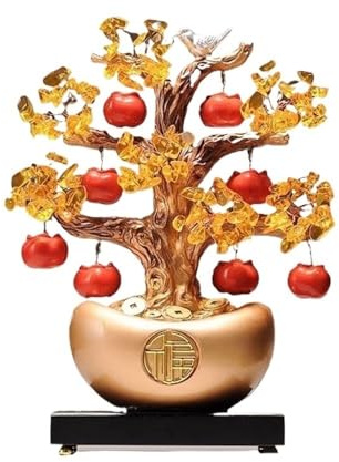 JYBNBBE Décoration de Bureau : Pendentif Arbre de Cristal, Porte-Bonheur et Kaki, Ornement pour Attirer la Richesse, décoration de Bureau en Citrine,Gold