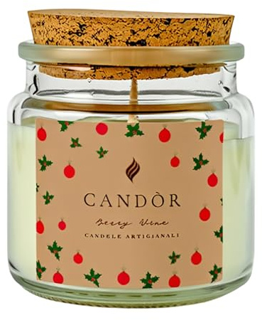 CANDÒR Mini candele profumate in Cera di Soia Artigianale Made in Italy - Piccola Candela Bianca di San Valentino in Vasetto di Vetro con Confezione Regalo - Berry Wine