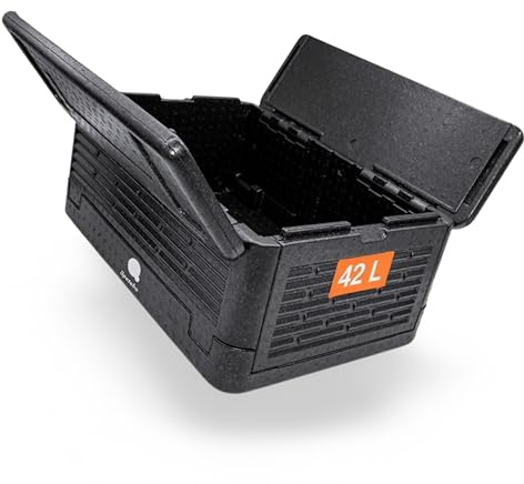 Thermobox groß faltbar schwarz zum Warmhalten und Kühlen - 42 L | Essen Warmhaltebox klappbar 60 x 41 cm - Styropor Klappbox Kühlbox Isolierbox für Speisen Getränke mit isolierendem Deckel