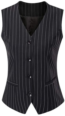 Gowjog Gilet Costume Femme Sans Manches Veste | Col V, Boutonné, Avec poches, Vintage, Décontracté, Élégant, Travail, Bureau, Fêtes