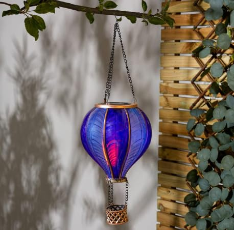eBoutik - Purple Hot Air Balloon Garden Light Hanging Lantern with Flickering Flame Effect - Summer Solar Waterproof Outdoor Decoration for Tree, Balcony, Patio