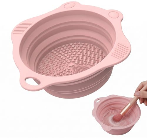 ZILZUFA Limpiador de Brochas de Maquillaje de Silicona, Cuenco de Limpieza Plegable y Portátil, Limpia Brochas Maquillaje Profesional para Pinceles y Esponjas, Herramienta de Lavado Cosmético, Rosa