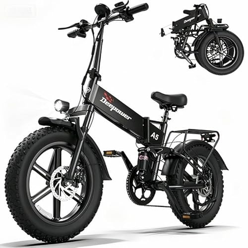 DEEPOWER A5 Bici Elettrica Pieghevole per Adulti, Batteria Estraibile 48V 15.6Ah, Autonomia 110KM,Motore Coppia 85N·m,Pneumatici Fat 20'' x 4.0,Cambio a 7 Velocità,Sospensione Completa
