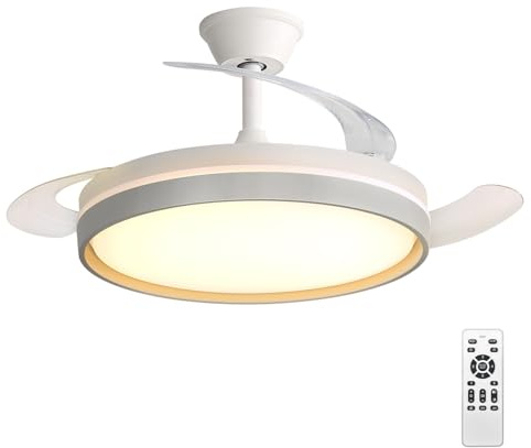 Xcdhemde® Ventilador de Techo con Luz LED | LED 60W, Aspas Retráctiles, 3 Tonalidades 6 Velocidades, Silencioso, Control Remoto, Temporizador, Motor DC 30W