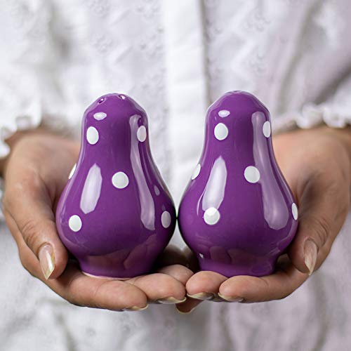 City to Cottage® Cerámica en Morado y Blanco | Diseño de Lunares | Hecha y Pintada a Mano | Saleros y Pimenteros de Cerámica | Sazonadores | Regalo