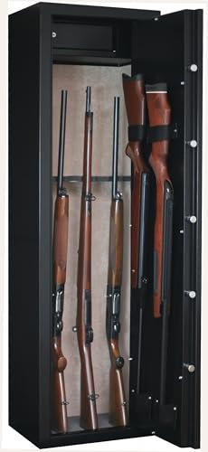 Infac Safe SD10 Armoire forte pour Armes en Acier | 8 Armes avec lunette + 2 dans la porte | Coffre intérieur | Serrure à clé