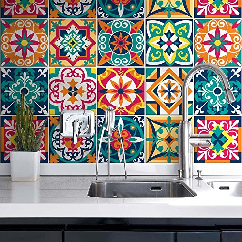 RE-COVERTILES - Stickers Carrelage Cuisine et Bain Carreaux Adhésifs en PVC Imperméables Anti-rayures Autocollants Décoratifs Mur Peel and Stick - Modèle 24 Pcs 10x10 cm PS00187 Made in Italy