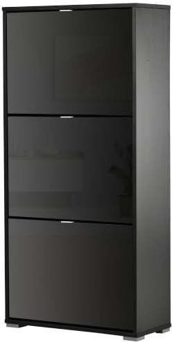 HOMCOM Meuble à Chaussures 3 Portes Abattantes 60 x 26 x 124 cm Noir Laqué | Armoire à Chaussures, 3 Compartiments, MDF