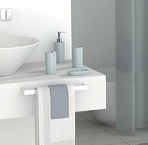 FurnitureXtra Juego de accesorios de baño de plástico de 7 piezas, jabonera, soporte para cepillo de dientes, dispensador de jabón, cortina de ducha, anillos de cortina y alfombrilla de baño (gris)