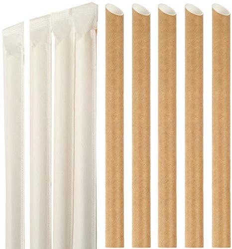Cannucce Boba di carta Smoothie cannucce di frullato monouso Cannucce usa e getta Extra largo Paglia Biodegradabile 0.5“ per Bubble Tea Tè Jumbo Frappè Confezionato singolarmente Marrone 50pcs