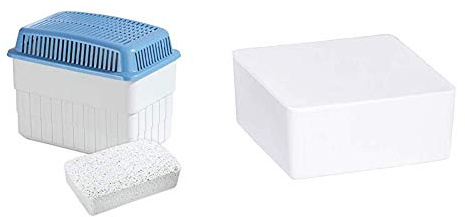 WENKO Feuchtigkeitskiller mit 1 kg Granulatblock, Raumentfeuchter, fasst bis zu 1,4 l Feuchtigkeit, 24x16x15 cm, grau/blau & Nachfüller Raumentfeuchter Cube, 500 g Granulatblock, 10x5x10 cm, weiß