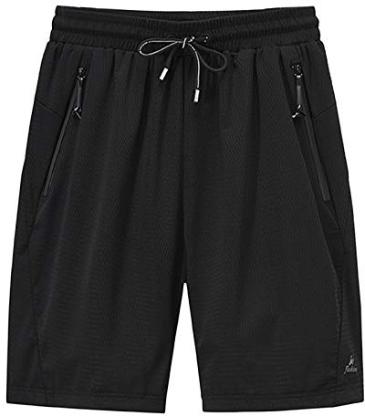 MakingDa Baggy Mesh Shorts Men with Zip Pockets Elasticated Waist Breathable Lightweight Sweat Summer Sport Casual Tracksuit Shorts Jogger Gym Basketball Jersey-Black-5XL