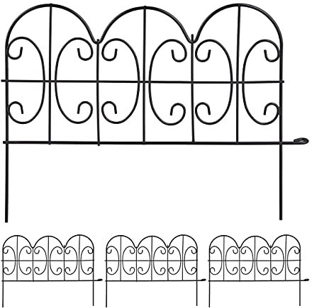 Relaxdays Recinzione da Aiuola, in Acciaio, in 4 Elementi, Espandibile, Decorativo, Design retrò, HxL: 28,5x39 cm, Nero