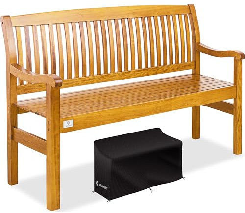 KESSER® Gartenbank Holz Holzbank wetterfest | Für 3 bis 4 Personen | Parkbank aus Massivholz | Sitzbank 320 kg belastbar 150 cm | Balkonbank Bank für Balkon Terrasse & Garten inkl. Cover Hellbraun