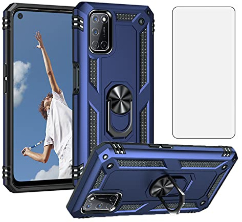 Asuwish Handyhülle für Oppo A72/A92/A52 2020 Hülle mit Glas Folie Schutzfolie und Magnetisch Ring Ständer Handyhüllen Panzerfolie A 72 92 52 CPH2067 Slim Handy Hüllen Schutzhülle Phone Case Blau